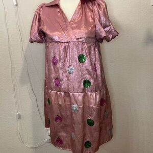 Simply Southern Shimmering Pink Dress with Green and Silver Accents